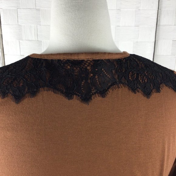 Talbots Brown Tee w/Black Lace,  3/4 Sleeves, P - Picture 4 of 7